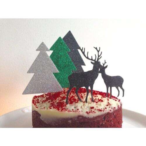 Glitter Christmas Tree and Reindeer New Year Cupcake Toppers Party Decorations wedding toothpicks