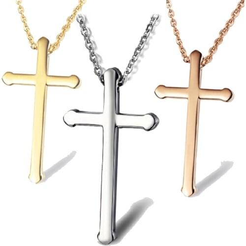 Christian cross pendant necklace stainless steel link Chain rose gold color necklace for men and women