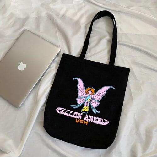 Harajuku Anime butterfly Graphic Ladies Shopping Handbags Kawaii Cloth Canvas Tote Bags Women Y2k Reusable Shoulder Shopper Bags
