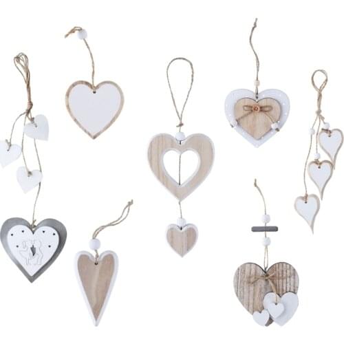 Wooden Heart Pendant DIY Wood Craft Hanging Ornament for Wedding Valentines Day Birthday Decoration Party Gifts