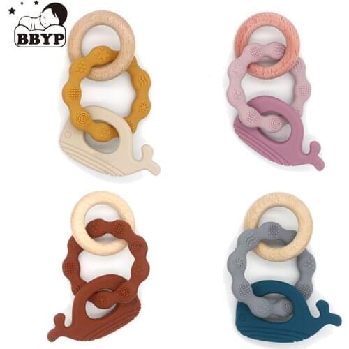 Baby Cotton Teether Bracelet Organic Wooden Ring Natural Teething Grasping Toy Silicone Bead Toddler Teether Newborn DIY Gift