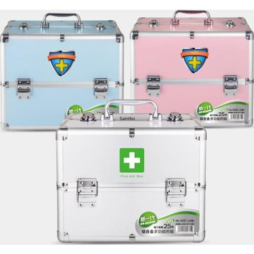 Double open medicine box aluminum alloy belt lock large and medium size multi-layer household medicine receiving box
