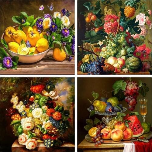 HUACAN 5d Diamond Painting DIY Flower Home Decor Full Square Diamond Embroidery Cross Stitch Fruit Handmade Gift