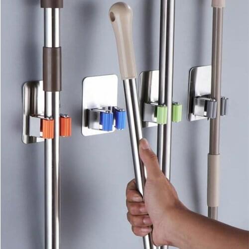 GUANYAO Adhesive Multi-Purpose Hooks Wall Mounted Mop Organizer Holder RackBrush Broom Hanger Hook Kitchen Bathroom Strong