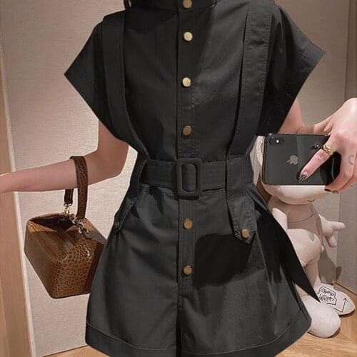 High Waist Jumpsuit Fashion Lace-up Collect Waist Single Breasted Jumpsuits Rompers Womens Jumpsuit Shorts Plus Size S-3xl