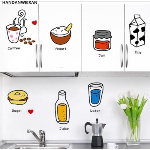 Cute Cartoon Foods Kitchen Wall Stickers Living Room Fruits Vegetables PVC Wall Decal Home Decoration