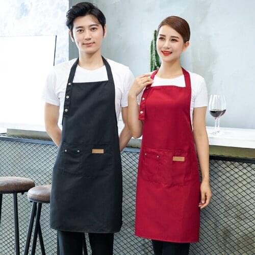 Fashion Unisex Work Apron for Men Canvas Black Apron Bib Adjustable Cooking Kitchen Aprons for Woman with Tool Pockets