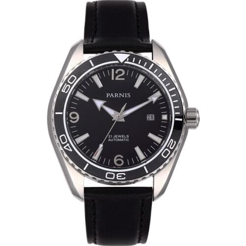 Parnis Racing Seriers Luminous Mens Leather Watchband Fashion Automatic Mechanical Watch Wristwatch