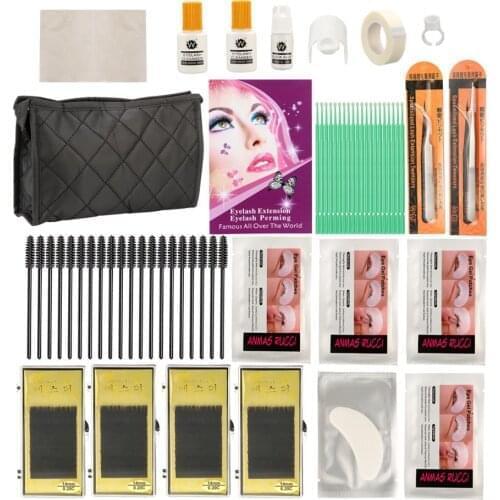 C Curl Lash Starter Kit Pro Semi Permanent Individual Eyelash Extensions Set with Black bag US/RU