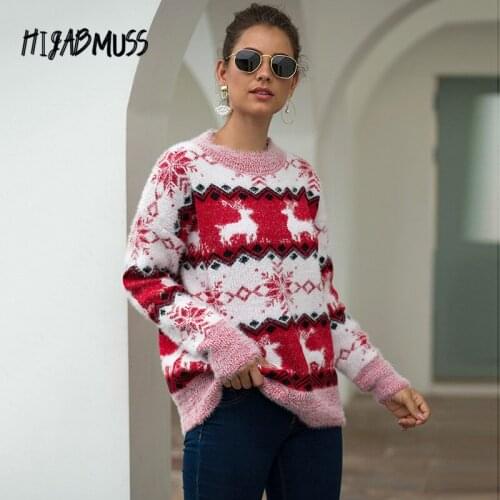 New 2021 Christmas Sweater Women Autumn And Winter Snowflake Deer Crew Neck Pullover Casual Top Long Sleeve Womens