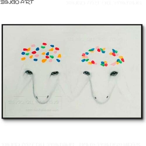 Excellent Artist Hand-painted High Quality Israel Artwork White Sheep Oil Painting on Canvas Reproduce Israel Sheep Oil Painting
