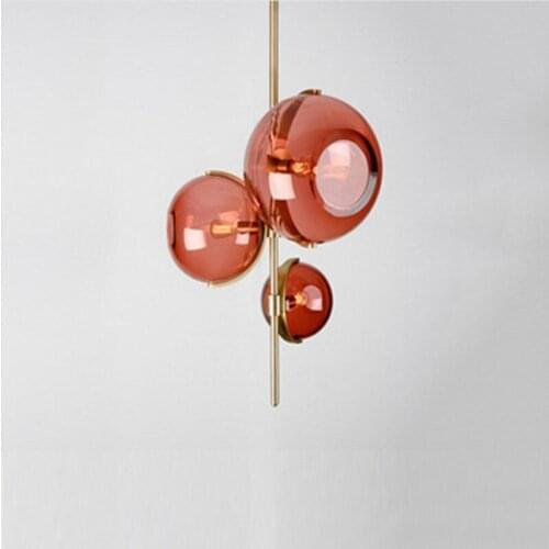 Nordic red glass LED Pendant light modern simple livingroom bedroom restaurant Italian designer creative bubbles hanging lamp
