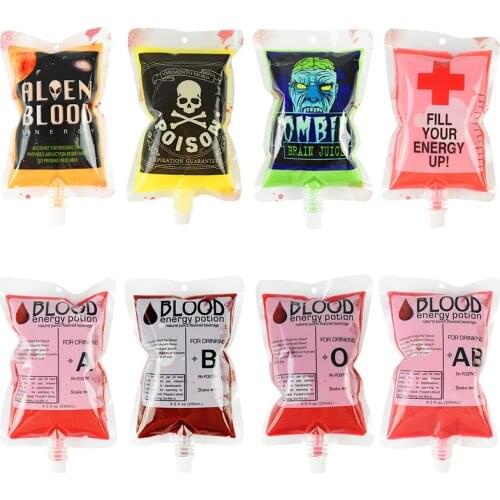 10Pcs 250ML Halloween Cosplay Transparent Drink Bag Vampire Blood Pouch Props Zombie Beverage Drinks Bags