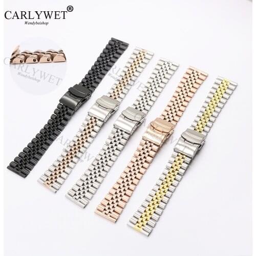 CARLYWET 22mm Two Tone Rose Gold Straight End Solid Screw Links Replacement Watch Band Strap Jubilee Bracelet For Seiko Omega