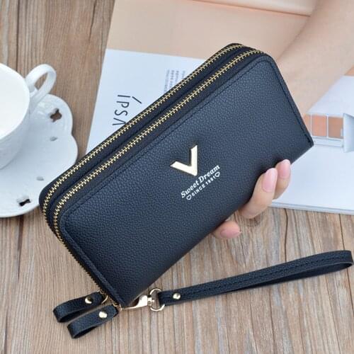 Puimentiua Double Zipper Long Women Wallets Female Purse PU Leather Retro Ladies Woman Card Clutch Geometric Phone Purses