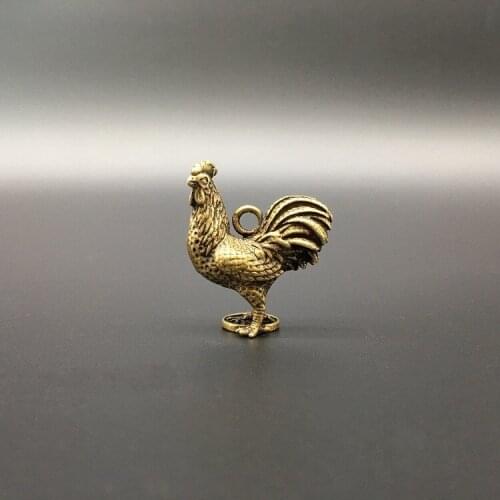 Collectable Chinese Brass Carved Animal Zodiac Chicken Exquisite Small Pendant Statues