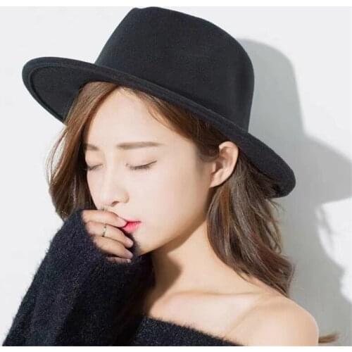 Spring Imitation Woolen Women Hat Ladies Fedoras Top Jazz Round Cap Female Bow Ribbon Bowler Hats