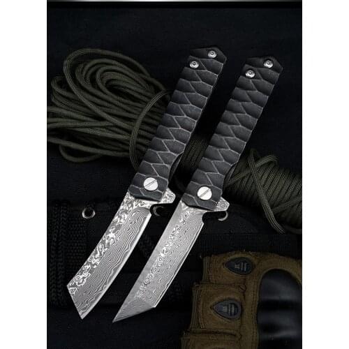 Damascus Steel Black Steel Tactical Folding Knife 60HRC Outdoor Camping Hunting Survival Pocket Utility EDC Tools