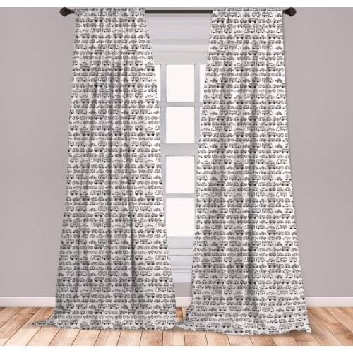Sketch Curtain Large Group of Transportation Cargo Vehicles for Boys Cars Trucks Window Treatment Living Room Bedroom