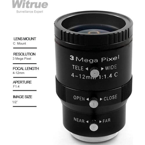 Witrue HD 3MP C Mount 4-12mm Varifocal Industrial lens Manual Iris CCTV Leness For Security Camera