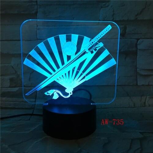 Japans Knife And Fan 3D LED Lamp 7 Color Led Night Lamps For Kids Touch Usb Table Lampara Lampe Sleeping Nightlight Gift AW-735