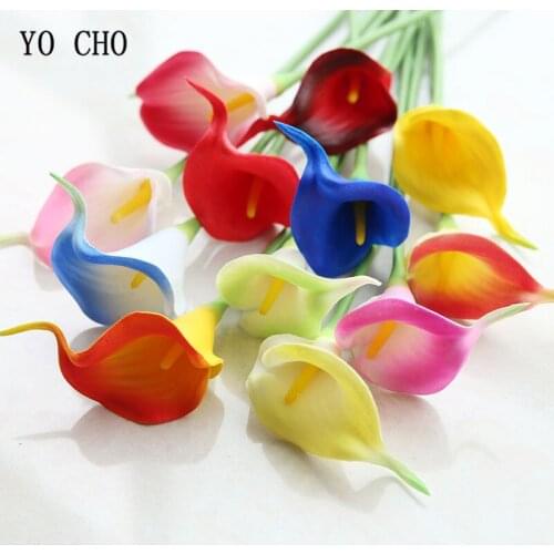 YO CHO Real Touch Calla Lilies Artificial Flowers Pink Purple Lily Flower Wedding Bridal Bouquet Home Garden Party Decoration