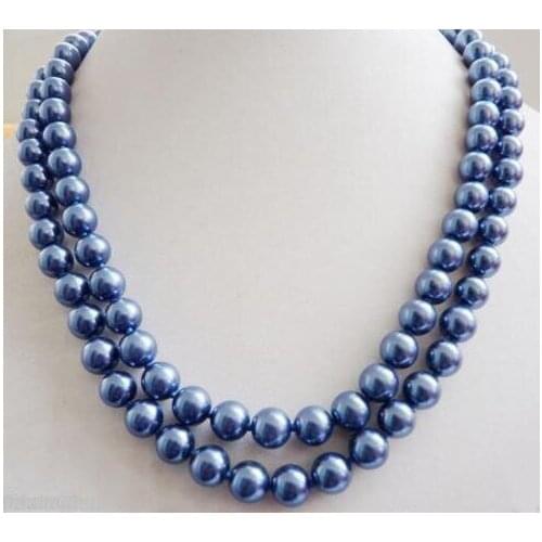 Free shipping Love 7-8 MM Navy Blue Shell Pearl Necklace AAA 36"