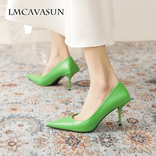 LMCAVASUN High heels women 2021 new green stiletto pointed shallow mouth fashion shoes design sense OL professional shoes