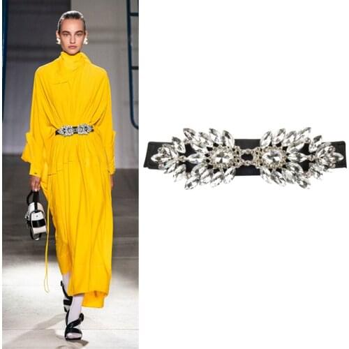 Girdle women with skirt fashion elastic crystal water diamond sweater decorative waist cover and stretch belt leather SW271