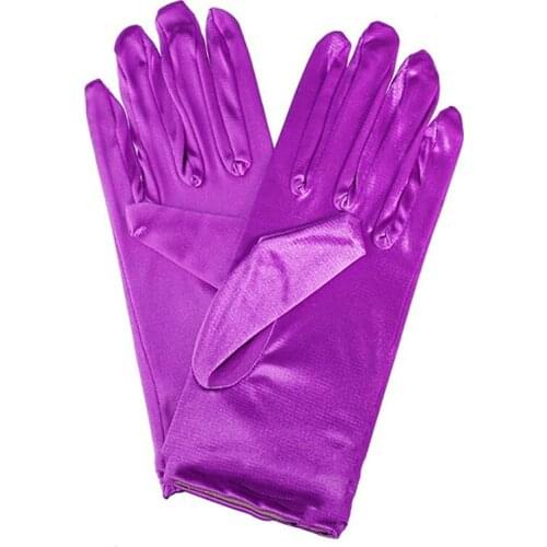 1PC Girl Lady Satin Short Finger Wrist Gloves Smooth Evening Party Formal Prom Costume Stretch Gloves Red White Etiquette Glove