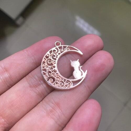 12pcs Fashion Moon Cat Pendants, For Women Necklace Aesthetic Accessories Jewelry Making Supplies, Charms For Jewelry Making
