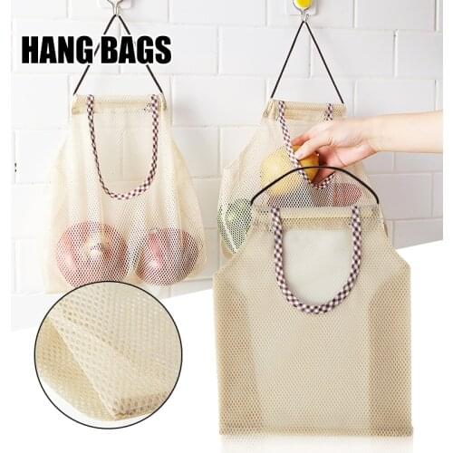 2021 1PC Kitchen Fruit Vegetable Kitchen Storage Wall-mounted Hanging Bag Portable Breathable Hanging Holder for Fruits