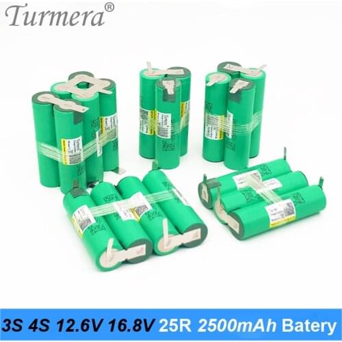 3S 12.6V 4S 16.8V 18650 25R 2500mah 20A Current Soldering Battery Pack for Drone and Electric Drill Screwdriver Battery Turmera
