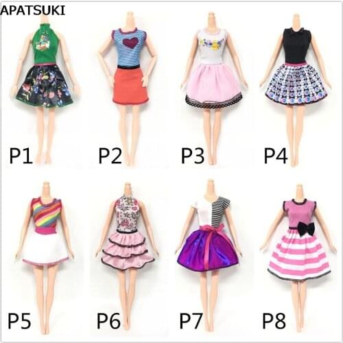 8sets Causal Wear Fashion Clothes For Barbie Dolls Pink Princess Bowknot Short Dresses For Barbie Dollhouse Doll Clothing