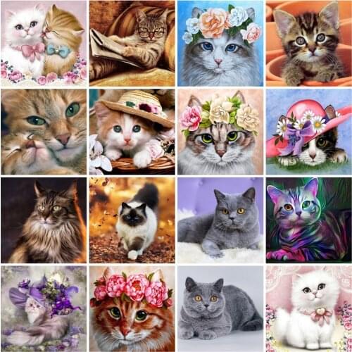 5D DIY Diamond Painting Cat Animal Mosaic Diamond Embroidery Full Round Drill Cross Stitch Rhinestones Home Decor Wall Sticker