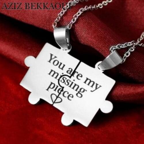AZIZ BEKKAOUI Stainless Steel Heart Shape Pendants You Complete Me Couple Fashion Logo Jewelry
