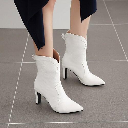 White Yellow Faux Leather Cowboy Ankle Boots for Women Sexy High Heels Boots Snake Print Western Cowgirl Boots Feminina Booties