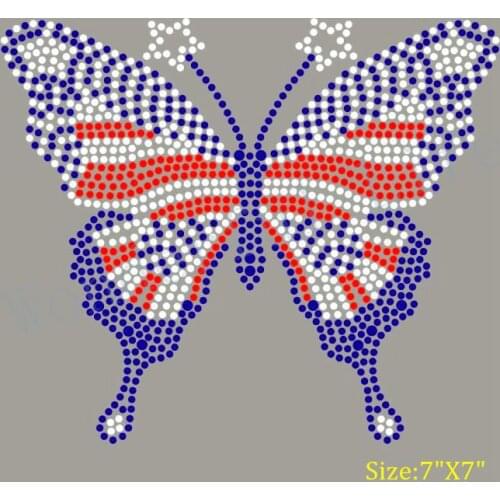 Free Shipping Butterfly USA Rhinestone iron on Transfer Blingbling Transfer DIY Hot fix Applique