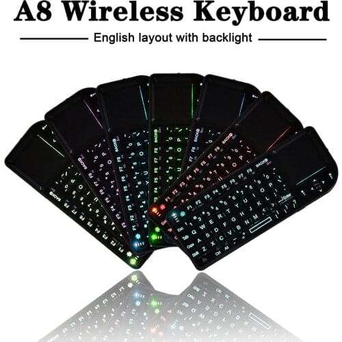 Mini Wireless A8 Keyboard Air Mouse 2.4G 7color Backlit Handheld Touchpad for phone smart tv box android 2.4G Wireless Presenter