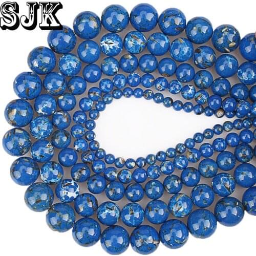Natural Shell Beads Dark Blue Black Flecks Turquoises Round Loose Beads 4 6 8 10 12mm Fit Diy Necklace Bracelet Jewelry Making