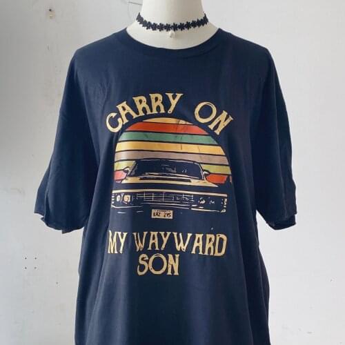 Black T Shirt Women Tops T Shirt Supernatural Vintage T Shirt Carry On My Wayward Son Dark Heather Women Tops T Shirt