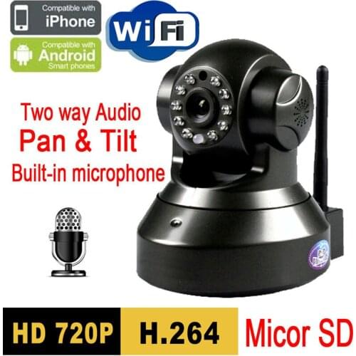 Ip camera Micro SD P2P Plug and Play 720P MegaPixel HD Wireless IP Camera with Pan/Tilt SD Card IR Cut 720p wifi H.264 balck