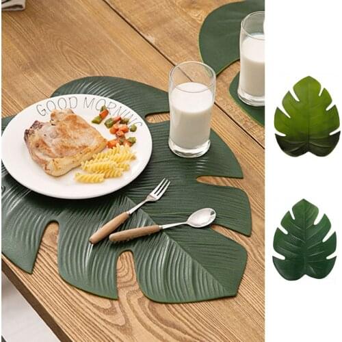 Elenxs Tablecloth Sheet Green Leaf Shape EVA Insulation Mat Simulation Tropical Palm Pad Table Kitchen Mat Accessories Hot