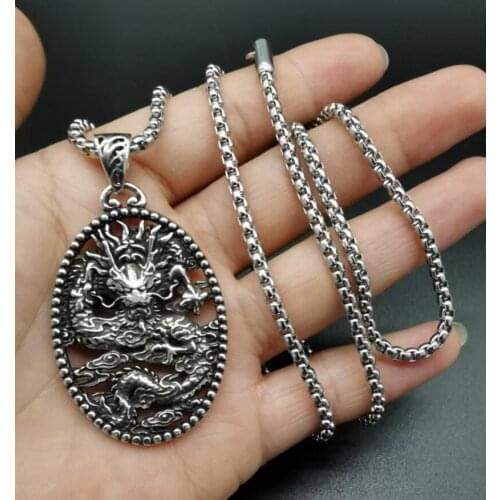 China archaize White copper dragon amulet pendant