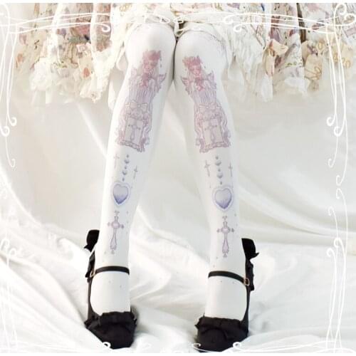 Women Lolita Sweet Pantyhose Soft Sister Girls Student Cute Angel print Wild Slim Harajuku Style Stockings College style Cosplay