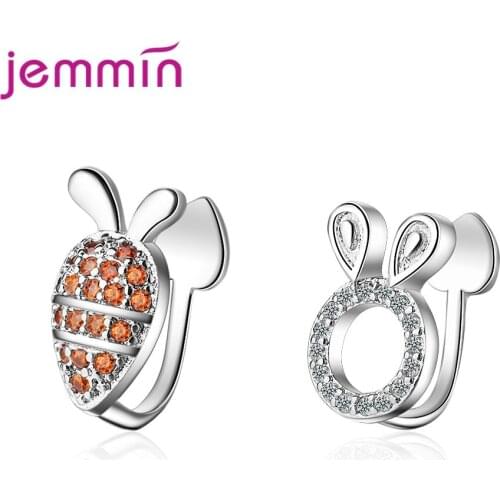 Korean Style 925 Sterling Silver Asymmetrical Concise Rabbit Carrot Ear Clip Korean Cute Student CZ Cubic Zircon Earrings