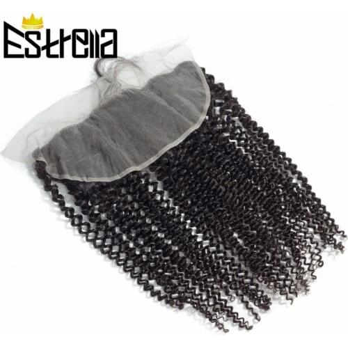 Kinky Curly 1 Piece 13×4 Lace Frontal Closure Brazilian Non-remy 100% Human Hair Hand Tied Natural Color Hair Extensions