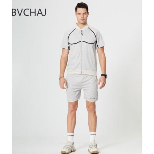 Summer Mens Sports Suit 2 Casual Mens Suit Zipper Short Sleeve T-shirt + Shorts Fashion Sportswear Fitness Jogging Sports Suit