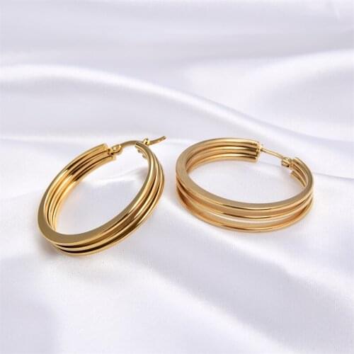 FYSARA Latest Hot Sale Top Quality Smooth Stainless Steel Hoop Earrings Big Circle Fashion Jewelry For Women Gold Color Earrings