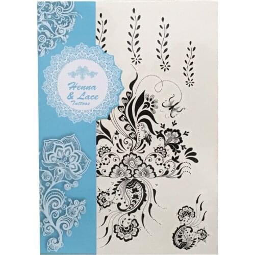1PC Flash Metallic Waterproof Tattoo Women Black Ink Mehndi Henna Hand Leg Flower Design Sexy Cool Temporary Tattoo Paster